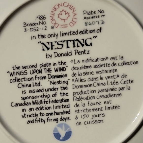 Vtg 86 Nesting Donald Pentz 2nd Wings Upon the Wind Canadian Geese Plate - Picture 3 of 3